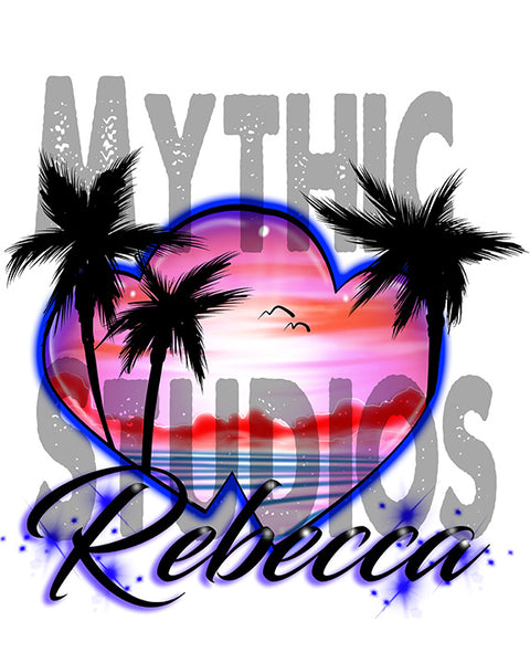 E018 Personalized Airbrush Heart Beach Landscape Ceramic Coaster