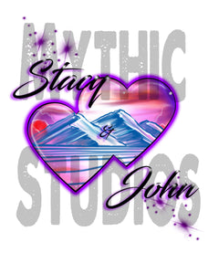 E019 Personalized Airbrush Hearts Mountain Landscape Hoodie Sweatshirt