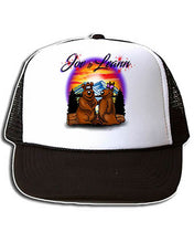 E020 Personalized Airbrush Hearts Mountain Landscape Snapback Trucker Hat