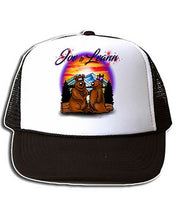E020 Personalized Airbrush Hearts Mountain Landscape Snapback Trucker Hat