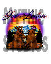 E020 custom personalized airbrushed Bears Mountain sunset Scene Tee Shirt