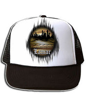E021 Personalized Airbrush Urban city Graffiti Landscape Snapback Trucker Hat