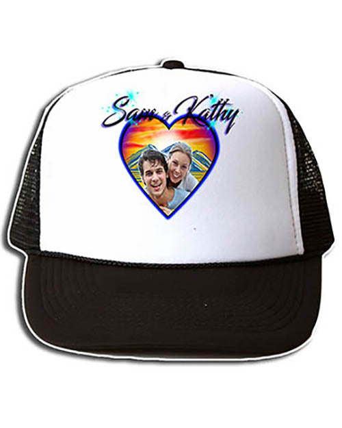 E022 Personalized Airbrush Photo Heart Landscape Snapback Trucker Hat