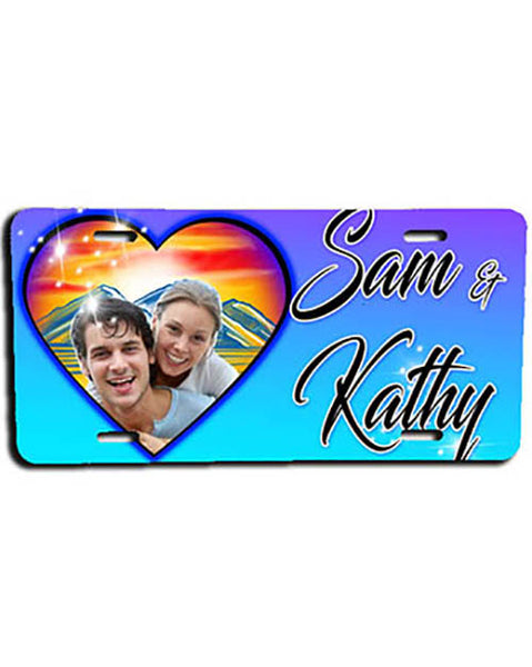 E022 Personalized Airbrush Photo Heart Landscape License Plate Tag