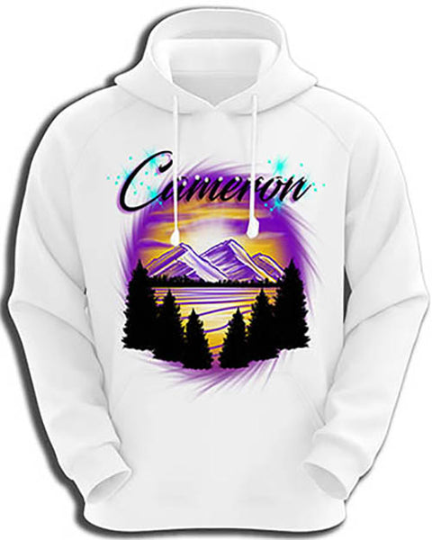 E023 Personalized Airbrush Mountain Sunset Landscape Hoodie Sweatshirt