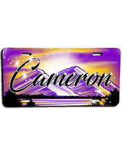 E023 Personalized Airbrush Mountain Sunset Landscape License Plate Tag