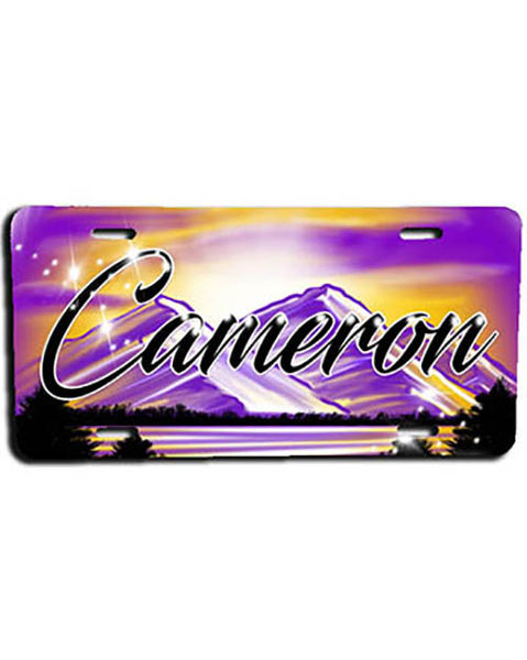 E023 Personalized Airbrush Mountain Sunset Landscape License Plate Tag