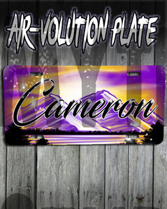 E023 Personalized Airbrush Mountain Sunset Landscape License Plate Tag