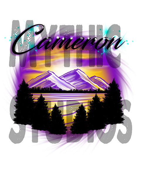 E023 Personalized Airbrush Mountain Sunset Landscape Ceramic Coffee Mug