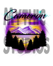 E023 Personalized Airbrush Mountain Sunset Landscape Ceramic Coaster