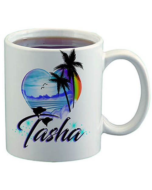 E024 Personalized Airbrush Dolphins Heart Landscape Ceramic Coffee Mug