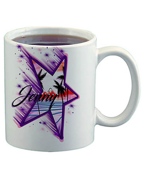 E025 Personalized Airbrush Palm Trees Beach Landscape Ceramic Coffee Mug
