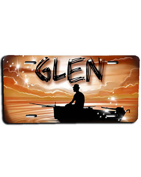 E026 Personalized Airbrush Fishing Landscape License Plate Tag