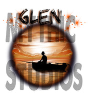 E026 custom personalized airbrush Fishing Fishermen Lake sunset Scene Tee Shirt