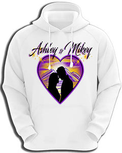 E027 Personalized Airbrush Couple Silhouette Heart Landscape Hoodie Sweatshirt