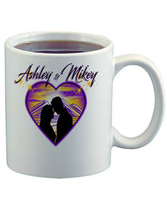E027 Personalized Airbrush Couple Silhouette Heart Landscape Ceramic Coffee Mug