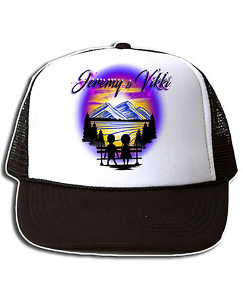 E028 Personalized Airbrush Kids Silhouette Snapback Trucker Hat