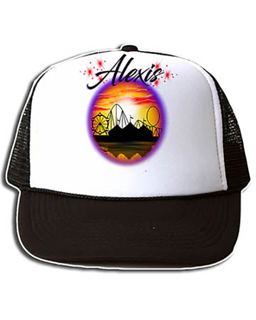 E030 Personalized Airbrush Carnival Ferris Wheel Snapback Trucker Hat