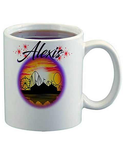 E030 Personalized Airbrush Carnival Ferris Wheel Ceramic Coffee Mug