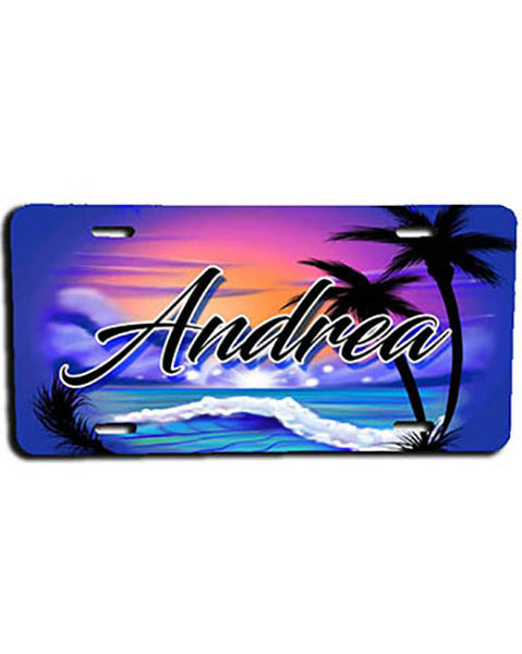 E031 Personalized Airbrush  Ocean Wave License Plate Tag