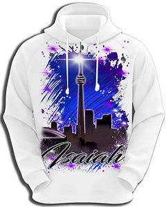 E033 Personalized Airbrush City Scene Hoodie Sweatshirt