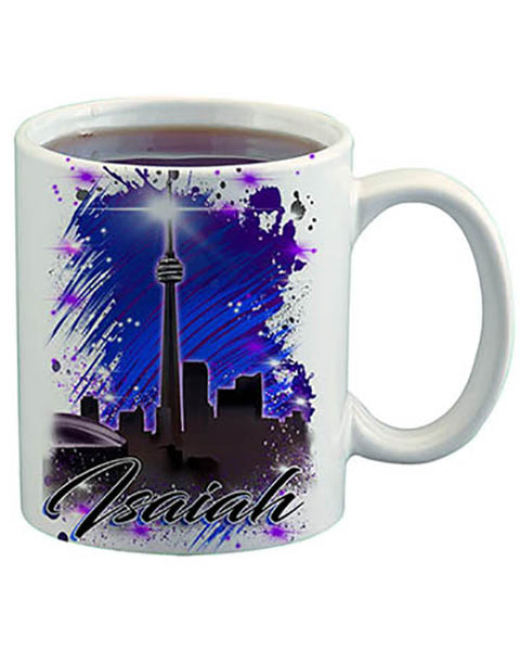 E033 Personalized Airbrush Urban City Scene Ceramic Coffee Mug