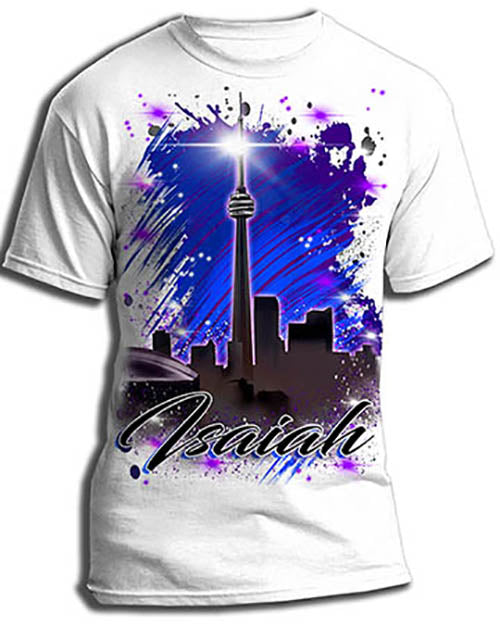 E033 Personalized Airbrush City Scene Kids and Adult Tee Shirt