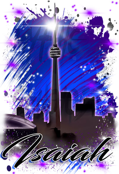 E033 Digitally Airbrush Painted Personalized Custom City sunset Scene Drawstring Backpack Landscape party Couples Theme gift wedding