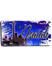 E033 Personalized Airbrush City Scene License Plate Tag