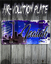 E033 Personalized Airbrush City Scene License Plate Tag