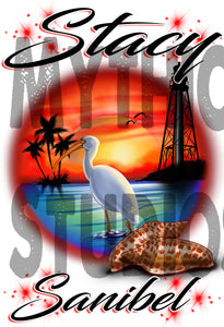 E034 Personalized Airbrush Lighthouse and Bird Kids and Adult Tee Shirt