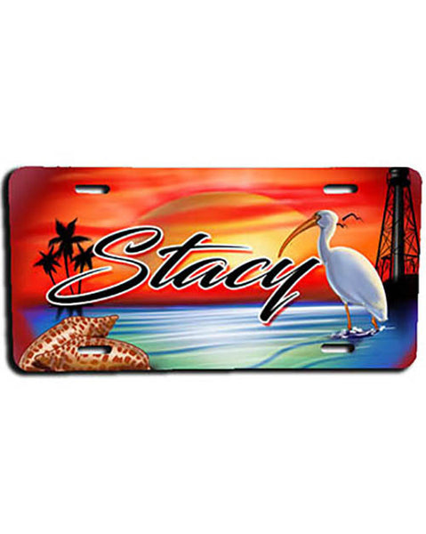 E034 Personalized Airbrush City Scene License Plate Tag