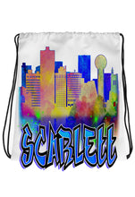 E038 Digitally Airbrush Painted Personalized Custom Urban City Building Landscape Scene  Drawstring Backpack lake Landscape party Couples Theme gift wedding