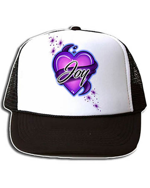 F002 Personalized Airbrushed Heart And Ribbon Snapback Trucker Hat