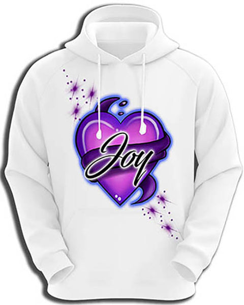 F002 Personalized Airbrushed Heart And Ribbon Hoodie Sweatshirt