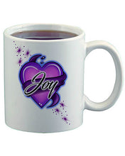 F002 Personalized Airbrushed Heart And Ribbon Ceramic Coffee Mug