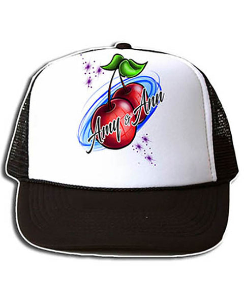 F003 Personalized Airbrushed Best Friend Cherries Snapback Trucker Hat