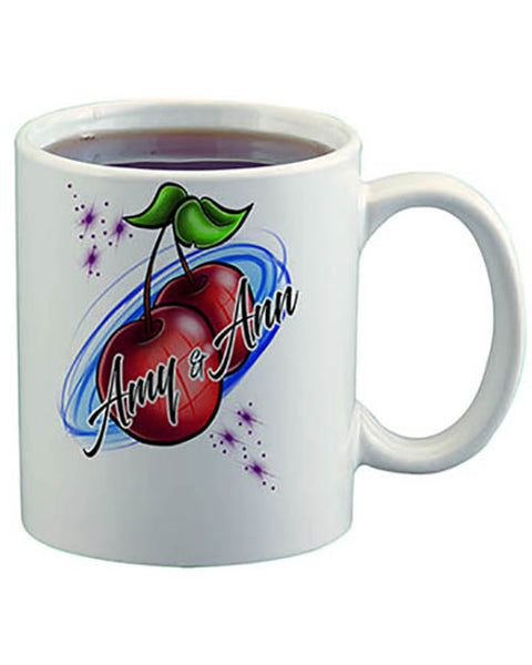 F003 Personalized Airbrushed Best Friend Cherries Ceramic Coffee Mug
