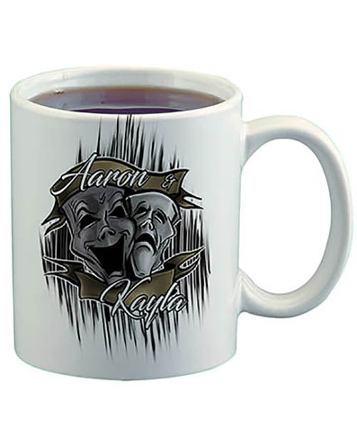 F005 Personalized Airbrushed Drama Faces Ceramic Coffee Mug