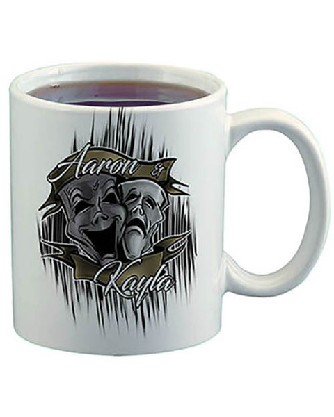 F005 Personalized Airbrushed Drama Faces Ceramic Coffee Mug
