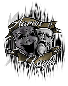 F005 Digitally Airbrush Painted Personalized Custom drama faces theater masks party Theme gift set name birthday event discount Drawstring Backpack