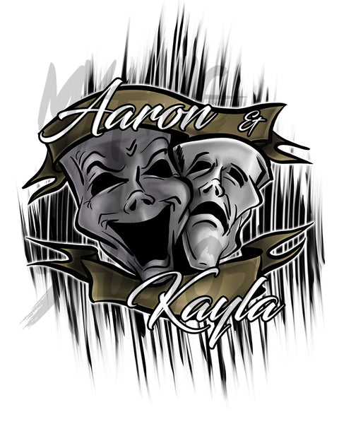 F005 Digitally Airbrush Painted Personalized Custom drama faces theater masks party Theme gift set name birthday event discount Drawstring Backpack