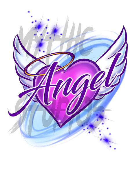 F006 Digitally Airbrush Painted Personalized Custom heart halo angel wings couples party Theme gift set name bday event discount Drawstring Backpack
