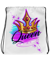 F007 Digitally Airbrush Painted Personalized Custom crown king queen couples party Theme gift set name birthday event discount Drawstring Backpack