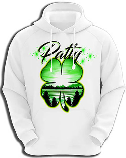 F009 Personalized Airbrushed 4 Leaf Clover Hoodie Sweatshirt