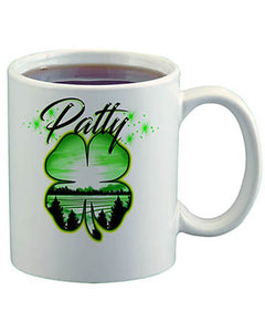 F009 Personalized Airbrushed 4 Leaf Clover Ceramic Coffee Mug