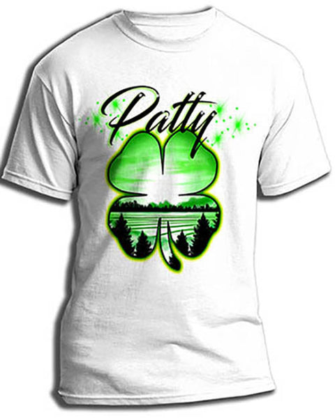 F009 Personalized Airbrushed 4 Leaf Clover Tee Shirt