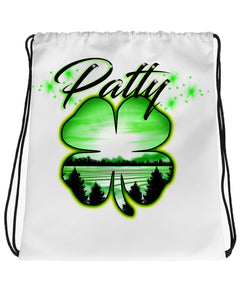 F009 Digitally Airbrush Painted Personalized Custom 4 leaf clover landscape sunset couples party Theme gift set event discount Drawstring Backpack