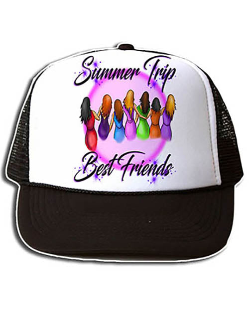 F010 Personalized Airbrushed Stick Figure Girls Snapback Trucker Hat