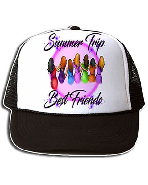 F010 Personalized Airbrushed Stick Figure Girls Snapback Trucker Hat
